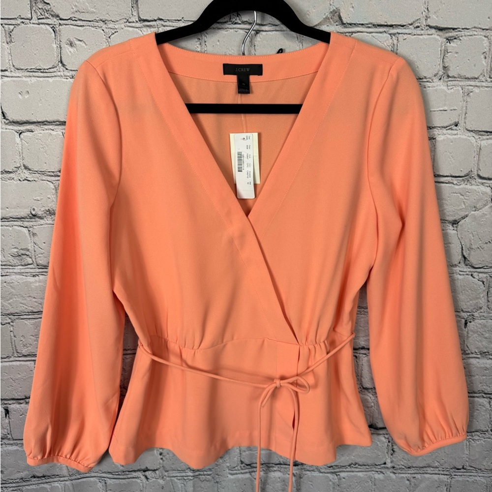 J. Crew NWT Coral Wrap Blouse Long Sleeve V-Neck Women’s Workwear Size 10
